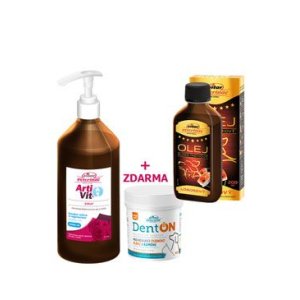VITAR Veterinae Artivit Sirup 1000 ml s dávkovačem + DentON 100g + Lososový olej 200 ml ZDARMA