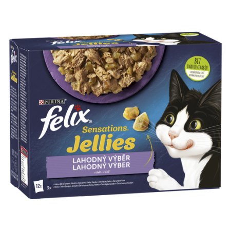 Felix Sensations Jellies ochucené želé s jehněčím,makrelou, treskou a krůtou 12 x 85 g