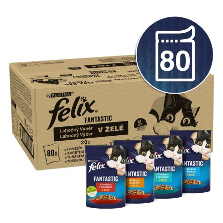 Felix Fantastic kapsička s hovězím, kuřetem, tuňákem, treskou v želé 80 x 85 g