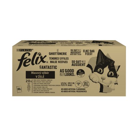 Felix Fantastic kapsička s hovězím, kuřetem, tuňákem, treskou v želé 80 x 85 g