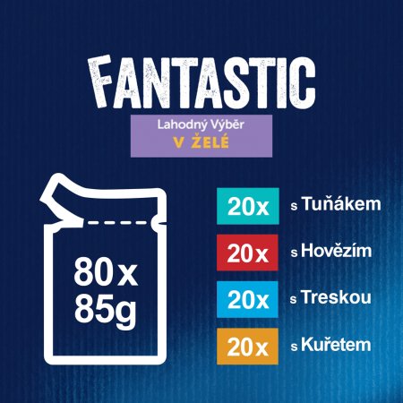 Felix Fantastic kapsička s hovězím, kuřetem, tuňákem, treskou v želé 80 x 85 g