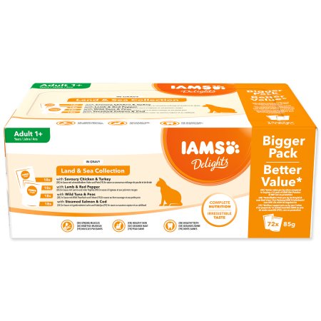 Kapsičky IAMS Delights mořské a suchozem. maso v omáčce multipack (72x85g)