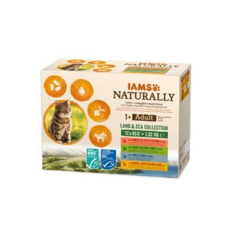 Kapsičky IAMS Cat Naturally výběr z mořských a suchozemských mas v omáčce multipack 12 x 85g