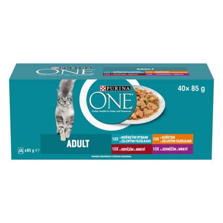 Purina One Adult minifiletky s jehněčím / mořskými rybami / kuřetem / hovězím a zeleninou ve šťávě Multipack 40 x 85 g