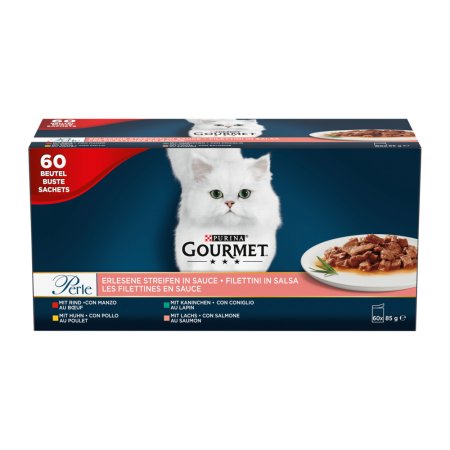 Gourmet Perle minifiletky hovězí / kuře / králík / losos ve šťávě multipack 60 x 85 g