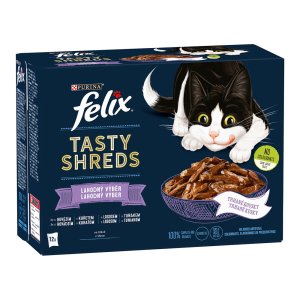 Felix Tasty Shreds hovězí / kuře / losos / tuňák ve šťávě Multipack 12 x 80 g