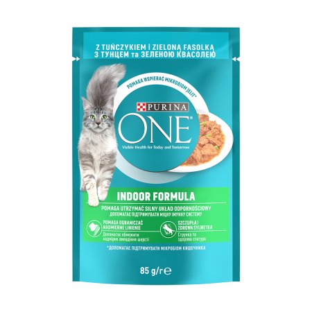 Purina One Indoor Mini filetky s tuňákem a zelenými fazolkami ve šťávě 26 x 85 g