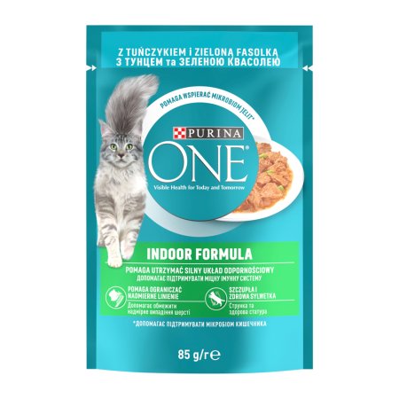 Purina One Indoor Mini filetky s tuňákem a zelenými fazolkami ve šťávě 26 x 85 g