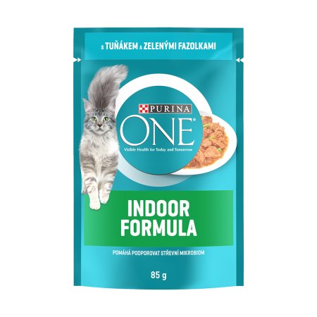Purina One Indoor Mini filetky s tuňákem a zelenými fazolkami ve šťávě 26 x 85 g