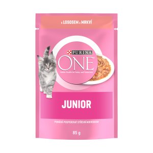 Purina One Junior Mini filetky s lososem a mrkví ve šťávě 26 x 85 g