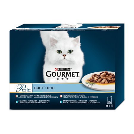 Gourmet Perle minifiletky losos-treska / mořské ryby-tuňák / losos-bělomasé ryby / sardinky-tuňák ve šťávě multipack 12 x 85 g