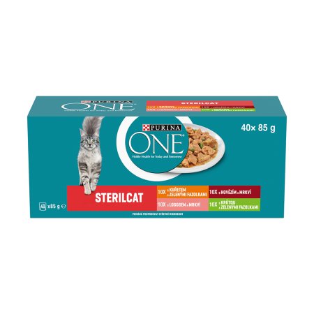 Purina One Multipack Sterilcat minifiletky s hovězím/kuřetem/lososem/krůtou ve šťávě 40x85g