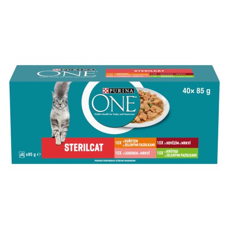Purina One Multipack Sterilcat minifiletky s hovězím/kuřetem/lososem/krůtou ve šťávě 40x85g