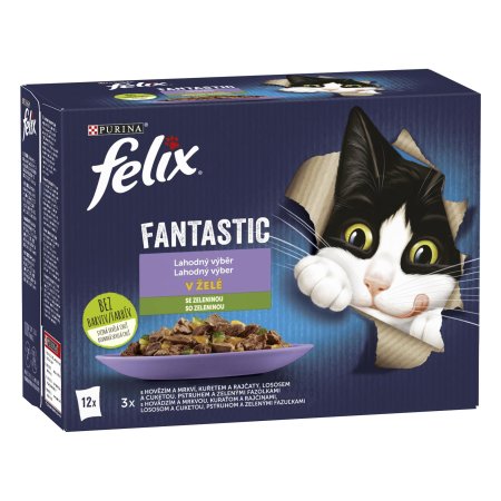 Felix Fantastic kapsička hovězí s mrkví, kuře s rajčaty, losos s cuketou, pstruh se zel. fazolkami 12 x 85 g