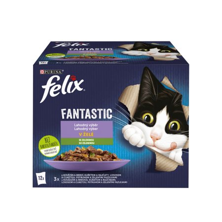 Felix Fantastic kapsička hovězí s mrkví, kuře s rajčaty, losos s cuketou, pstruh se zel. fazolkami 12 x 85 g