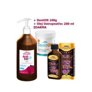 VITAR Veterinae Artivit Sirup 1000 ml s dávkovačem + DentON 100g + Ostropestřec olej 200 ml ZDARMA
