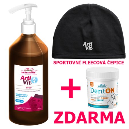 VITAR Veterinae Artivit Sirup 1000 ml + DentOn 100 g + fleesová čepice