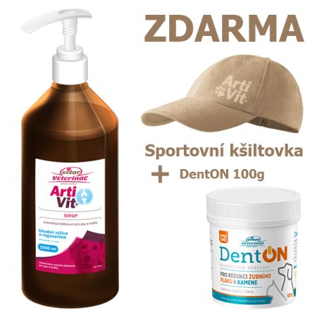 VITAR Veterinae Artivit Sirup 1000 ml + DentOn 100 g + kšiltovka béžová