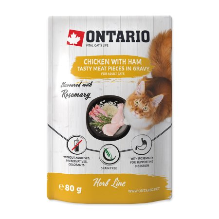 Kapsička ONTARIO Cat Herb - Chicken with Ham,Rice and Rosemary 80 g