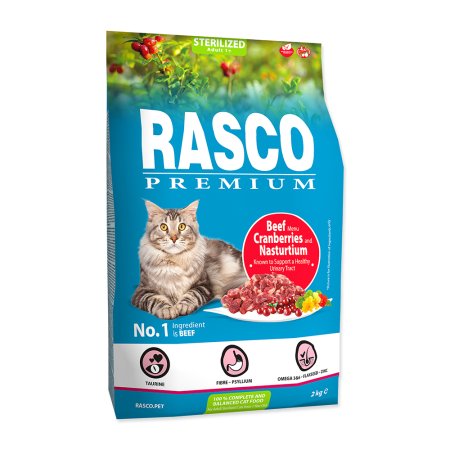 RASCO Premium Cat Kibbles Sterilized, Beef, Cranberries, Nasturtium 2 kg