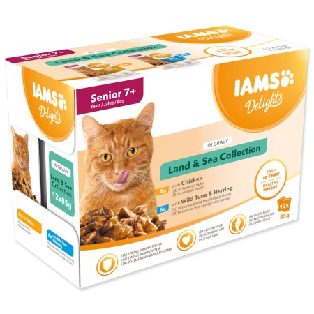 Kapsička IAMS Delights senior mořské a suchozemské maso v omáčce (12 x 85g)