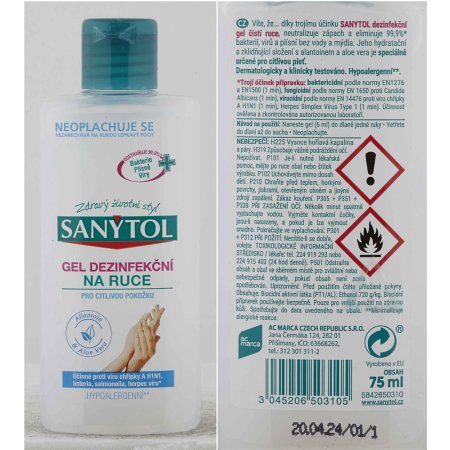 Sanytol dezinfekční gel na ruce pro citlivou pokožku 75 ml