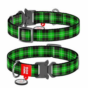 WAUDOG obojek nylonový Zelená kostka Fastex QR (25-35cm/1,5cm) 