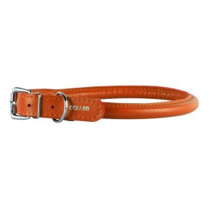 Obojek kožený Glamour Round - oranžový (45-53cm/13mm)