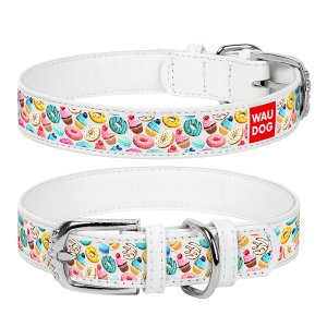 WAUDOG obojek kožený Donuts bílý (38-49cm/2,5cm)