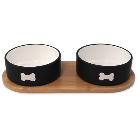 Set DOG FANTASY misky keramické s podtáckem černé kost 2x 13 x 5,5 cm