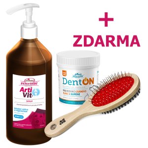 VITAR Veterinae Artivit Sirup 1000 ml s dávkovačem + DentON 100g + 1x Kartáč pro psy ZDARMA
