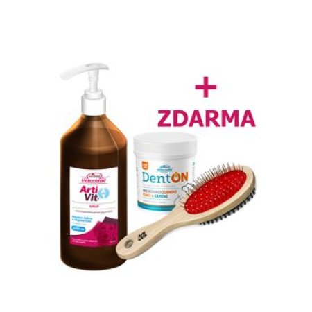 VITAR Veterinae Artivit Sirup 1000 ml s dávkovačem + DentON 100g + 1x Kartáč pro psy ZDARMA