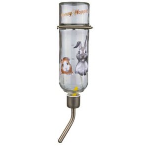 Trixie Skleněná napáječka Honey & Hopper s kovovým pítkem pro činčily a králíky 500 ml