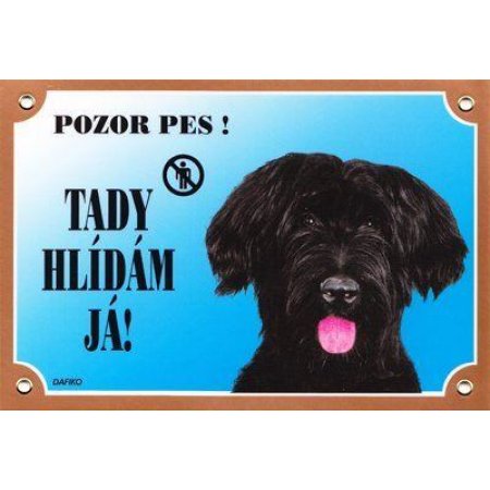 Barevná cedulka Pozor pes, Briard černý