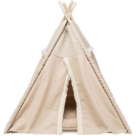 Teepee BOHO s polštářem, 55 x 65 x 44 cm, bavlna, béžová