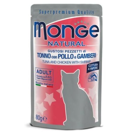 MONGE NATURAL kapsička tuňák a kuře v želé s krevetami pro kočky80g