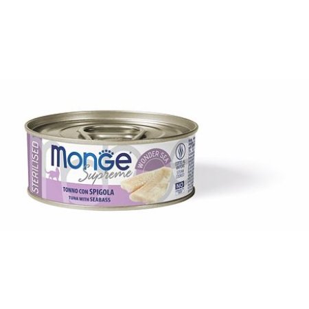 MONGE SUPREME STERILISED tuňák a mořský vlk pro kočky 80 g