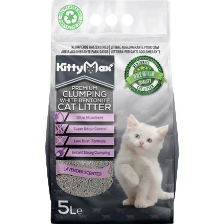 KITTYMAX hrudkující, bezprašný bílý bentonit LAVENDER 5 l