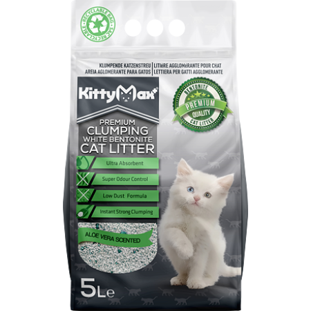 KITTYMAX hrudkující, bezprašný bílý bentonit ALOE VERA 5 l