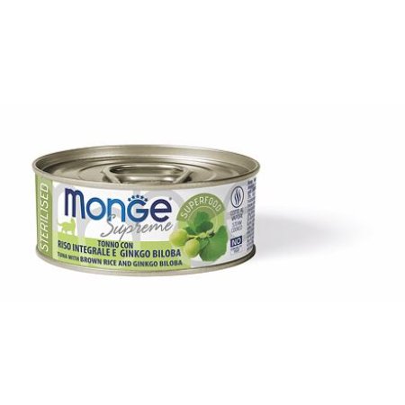 MONGE SUPREME STERILISED tuňák s hnědou rýží a ginko biloba pro kočky 80 g