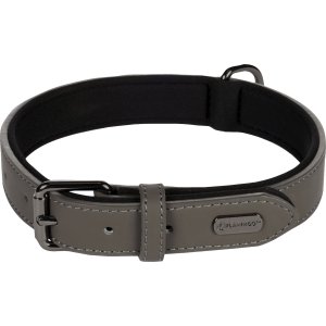 Flamingo Binti Kožený obojek s neoprenem Šedá M/L