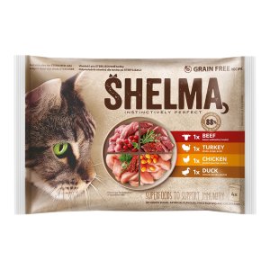 Shelma kočka kapsičky s kuřecím, hovězím, kachním a krůtím 4 x 85 g