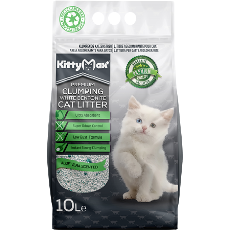 KITTYMAX hrudkující, bezprašný bílý bentonit ALOE VERA 10 l