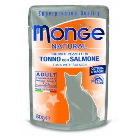 MONGE NATURAL kapsička tuňák v želé s lososem pro kočky 80 g (EXPIRACE 03/2024)