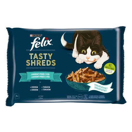 Felix Tasty Shreds Multipack s lososem a tuňákem ve šťávě 4 x 80 g