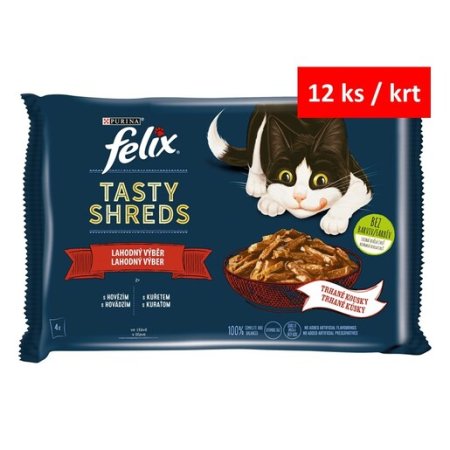 Felix Tasty Shreds Multipack s hovězím a kuřetem ve šťávě 4 x 80 g