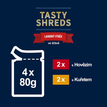 Felix Tasty Shreds Multipack s hovězím a kuřetem ve šťávě 4 x 80 g