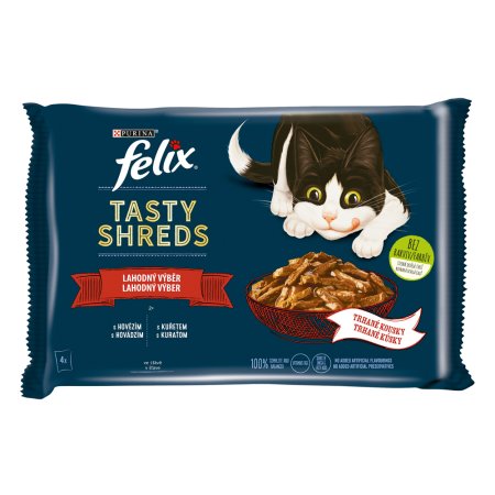 Felix Tasty Shreds Multipack s hovězím a kuřetem ve šťávě 4 x 80 g