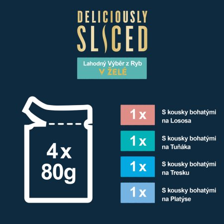 Felix Deliciously Sliced Multipack losos tuňák treska platýs v želé 4 x 80 g