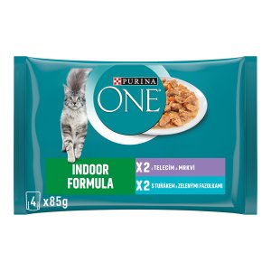 Purina One Multipack Indoor minifiletky s tuňákem a zelenými fazolkami s telecím a mrkví ve šťávě 4 x 85 g